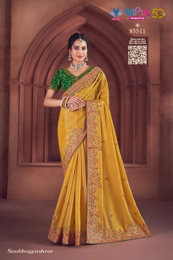 Saubhagyashree By Vipul Organza Party Wear Saree Wholesale In India